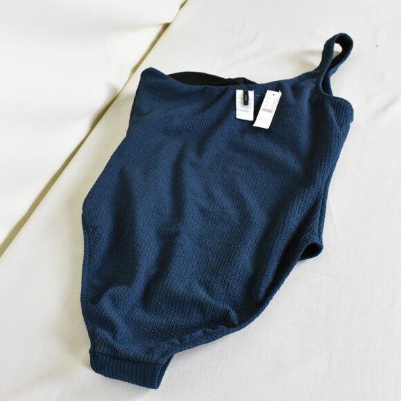 J.Crew Bathing Suit 14 Navy Blue Lined Padded One Piece Machine Wash - Picture 2 of 4